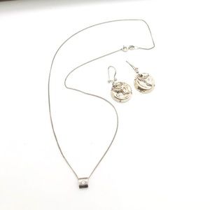 Vintage Silver Modernist Earrings & Dainty Pendant Necklace